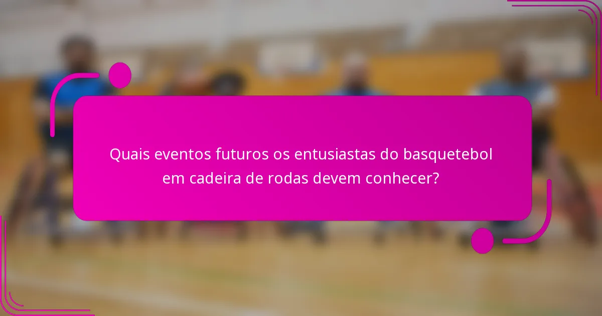 Quais eventos futuros os entusiastas do basquetebol em cadeira de rodas devem conhecer?